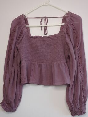 American Eagle Outfitters | Romantic Plum Peasant Blouse Square Neck | L